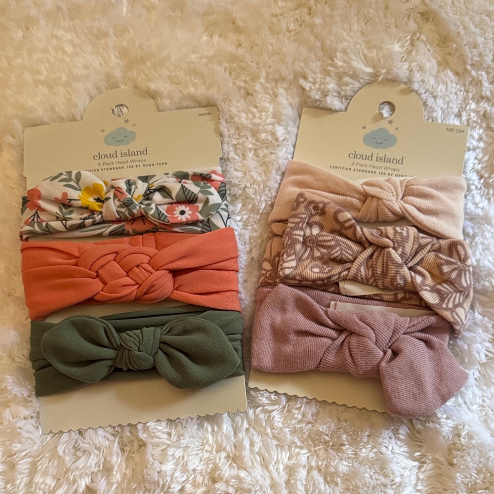 Cloud Island Floral and Solid Headband Set - Pink, Green, Orange, Cream